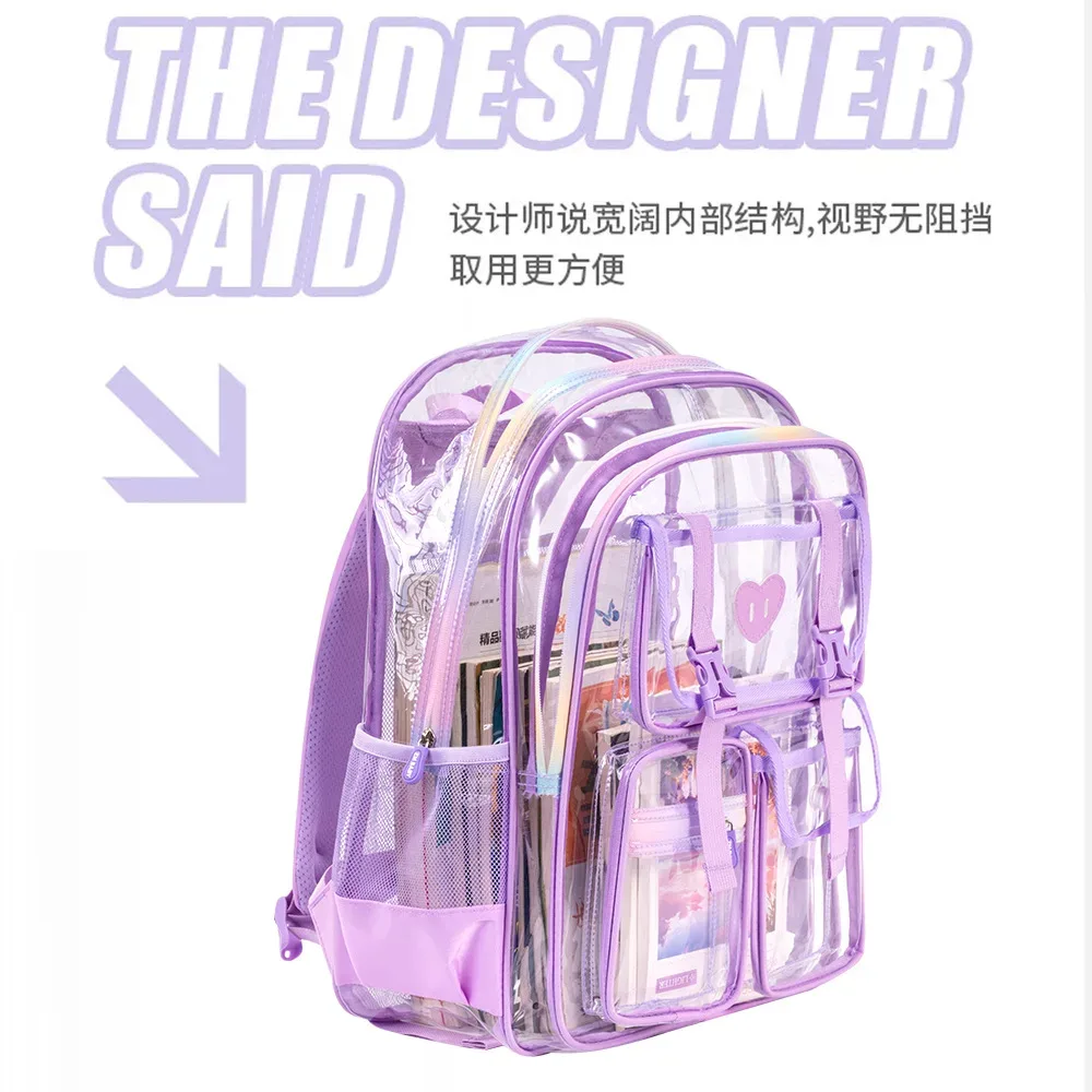 sac à dos transparent en pvc pour filles, sac d'école léger et transparent pour enfants, pour l'école quotidienne et les voyages
