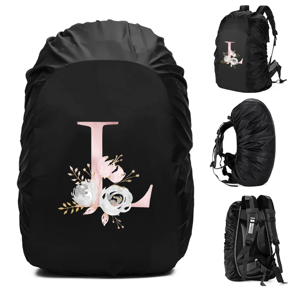 housse de pluie imperméable pour sac à dos 20-70l, motif fleurs roses et lettres, pour sports de plein air, cyclisme, sécurité, mode, camping, randonnée