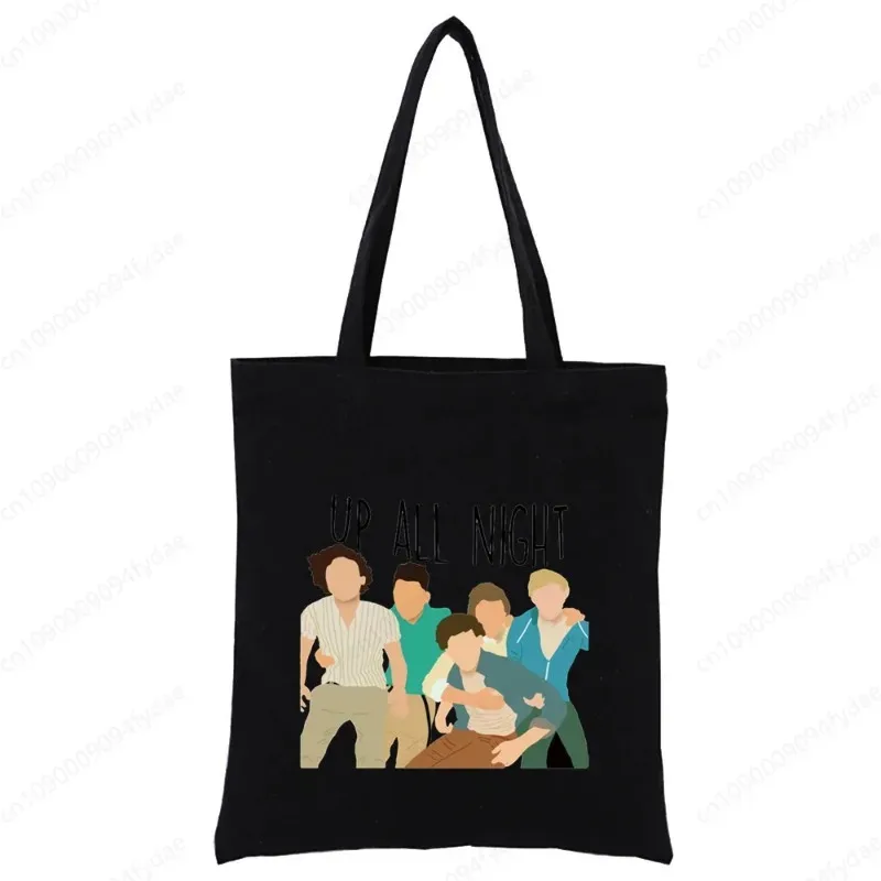 Sac à bandoulière en toile pour femmes, sac à main personnalisé One Direction, fourre-tout décontracté, réutilisable, grande capacité, sac de Shopping noir