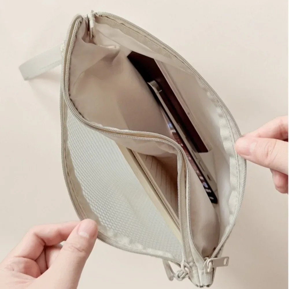 sac de rangement en maille légère, trousse de toilette en polyester avec fermeture éclair, sac à cosmétiques multifonctionnel de couleur unie, utilisation polyvalente