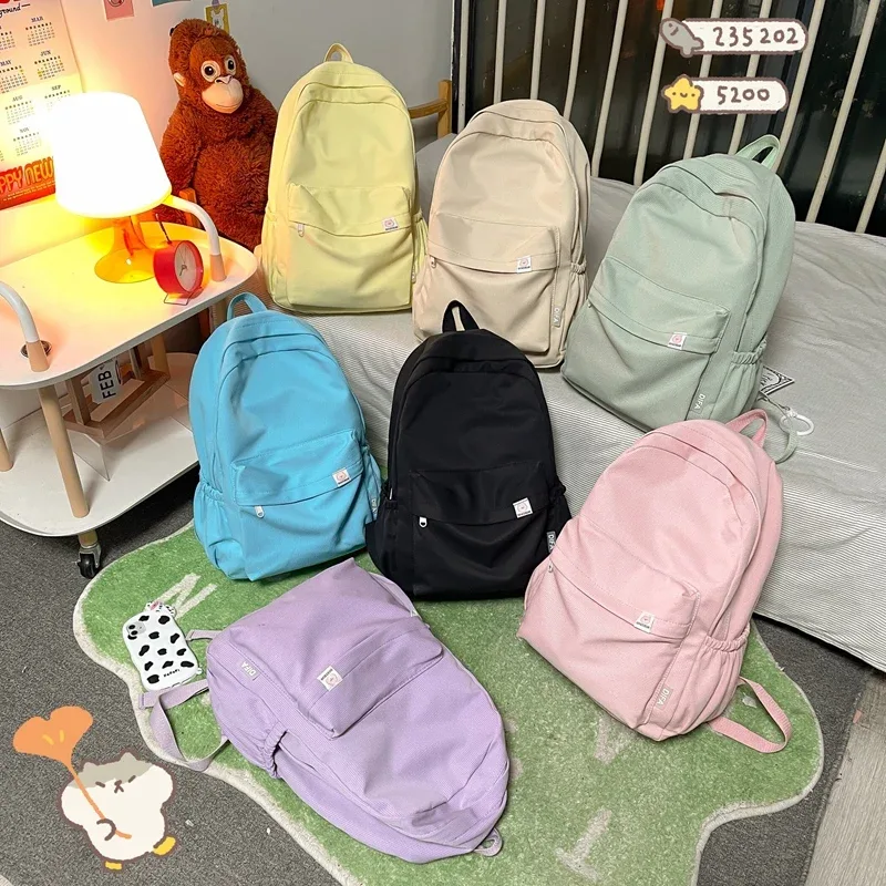 sac à dos en nylon de couleur unie pour femmes et adolescentes, de haute qualité, étanche, de style collégien, de voyage, d'école, nouvelle collection