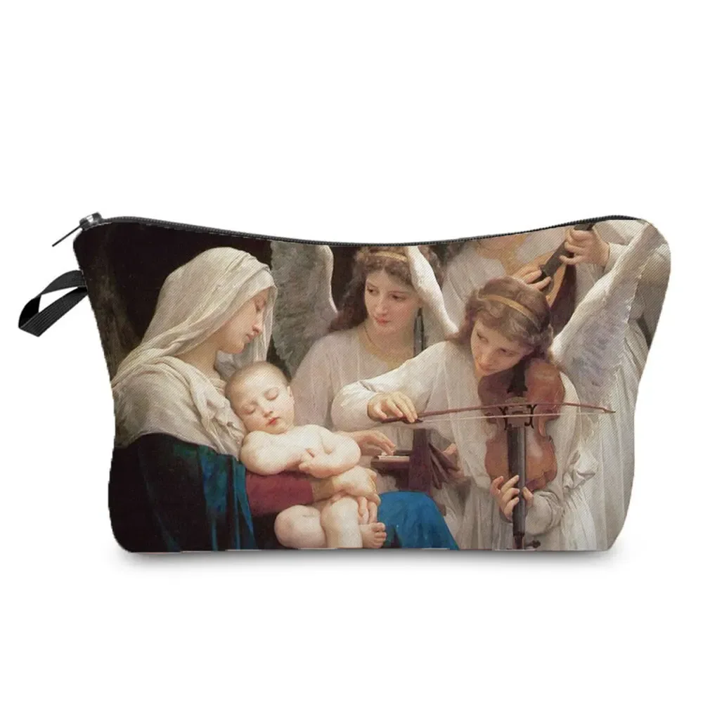 trousse de toilette à motif spinal pour femme, trousses de maquillage brodées personnalisées, trousse de toilette de voyage, belle déesse, imprimé enfant