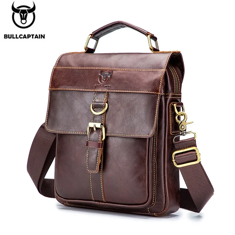 bullcaptain sac à bandoulière en cuir pour hommes, sac à bandoulière d'affaires rétro, sac à main décontracté pour jeunes étudiants de grande capacité