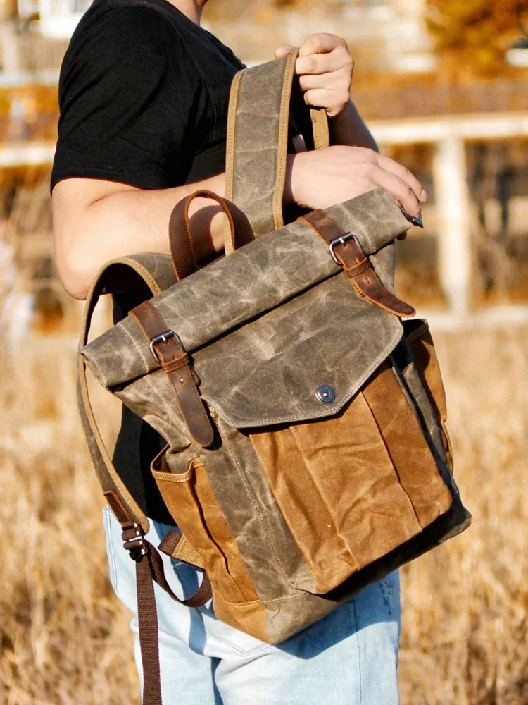 sac à dos en toile pour hommes, loisirs de plein air, simple et pratique, grande capacité, sac d'alpinisme, sac de voyage pour hommes