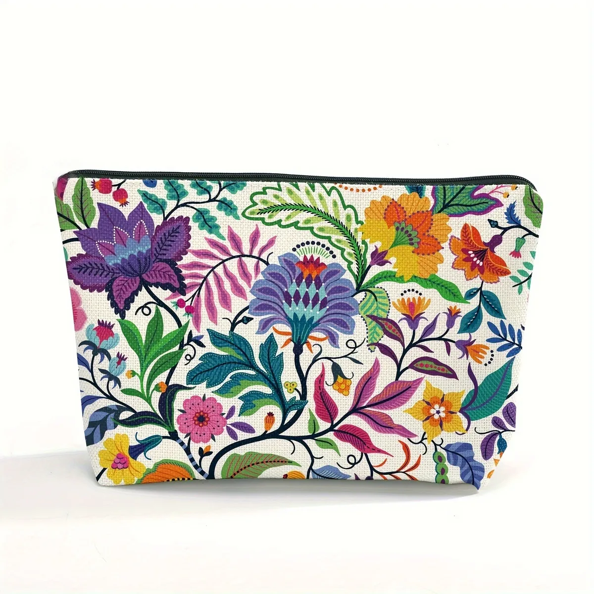 trousse de maquillage en forme de vigne boisée, fleurs paisley lumineuses, sac à cosmétiques imprimé, trousse de toilette en polyester durable pour voyage