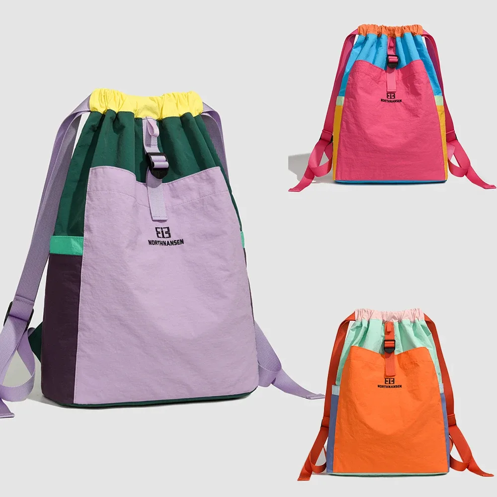 sac à dos de sport multi-tons en patchwork avec cordon de serrage, sac à dos spacieux en nylon, sac durable pour l'entraînement de tennis, la randonnée et les voyages de week-end