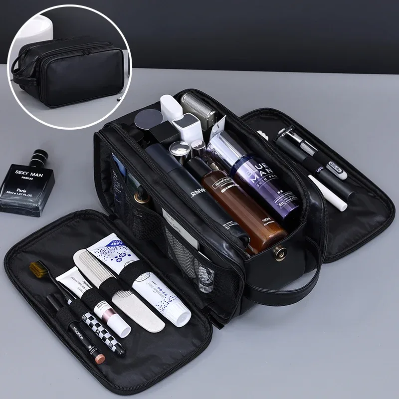 trousse de toilette multi-poches en pu pour femmes et hommes, trousse de maquillage essentielle de voyage, sac suspendu étanche, sac organisateur de lavage de cosmétiques