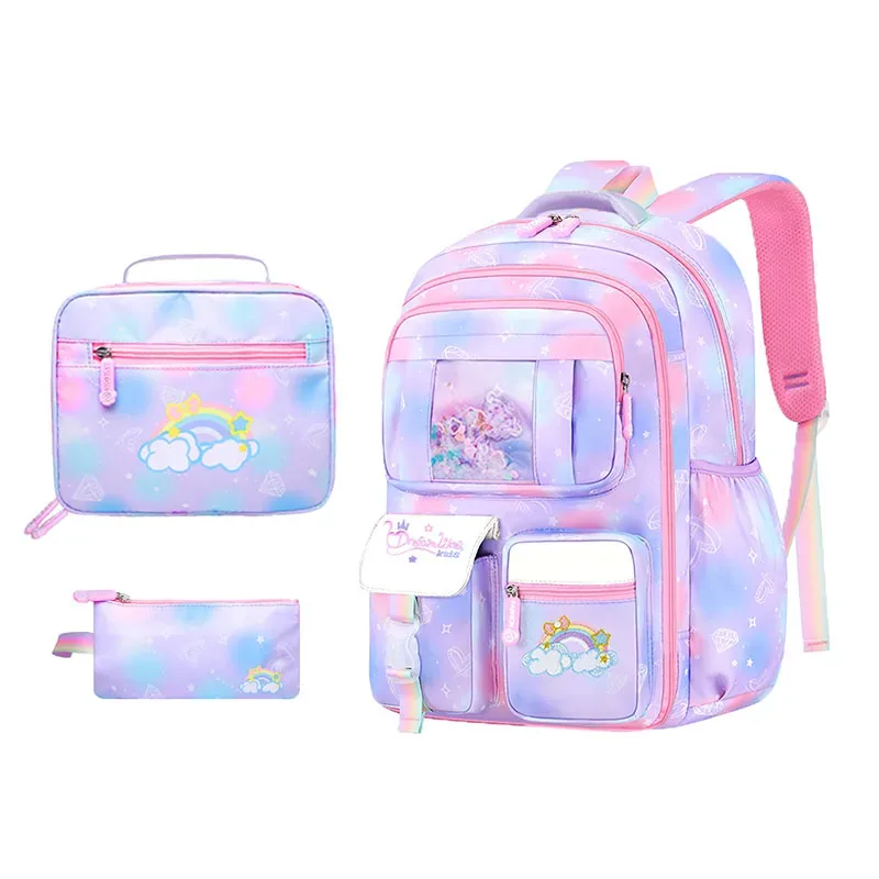 sac à dos d'école pour filles, 3 pièces, grande capacité, sac d'école pour enfants avec étui de transport pour crayons et déjeuner, sac à dos de voyage, cadeau pour enfant