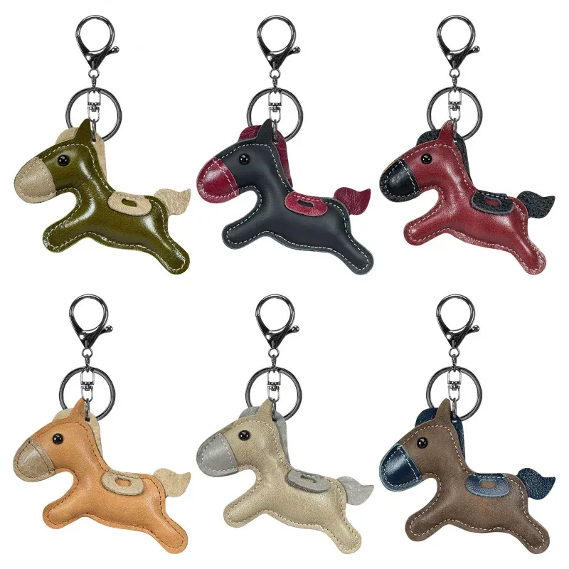nouveau à la mode en cuir de vache véritable poney sac à main pendentif mignon cheval porte-clés sac à bagages accessoires porte-clés