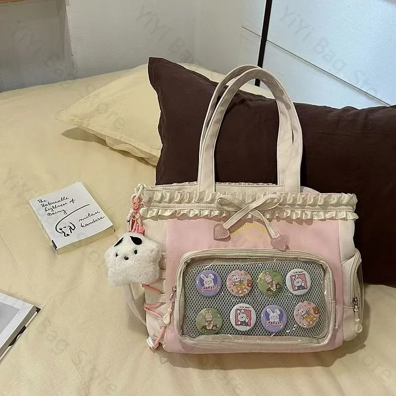 sac à dos ita bag kawaii, sac à bandoulière, ensemble de deux pièces, sac à dos scolaire pour badges et épingles d'anime, sacs à dos transparents pour étudiants