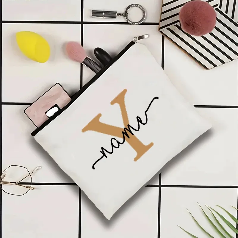 jolie pochette organisatrice en toile, sac de voyage pour cosmétiques et maquillage, trousse de toilette essentielle pour mariage, cadeau d'anniversaire pour enseignant avec nom personnalisé
