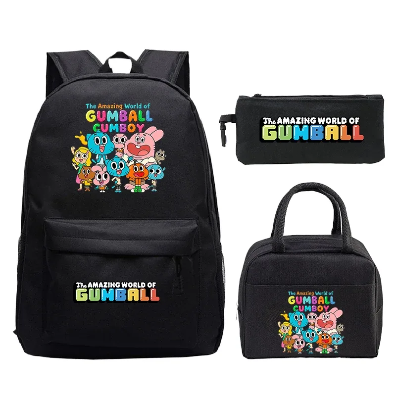 sac à dos the amazing world of gumball pour garçons et filles, cartable pour ordinateur portable, sac à dos pour étudiants, mochila de voyage confortable, 3 pièces/ensemble
