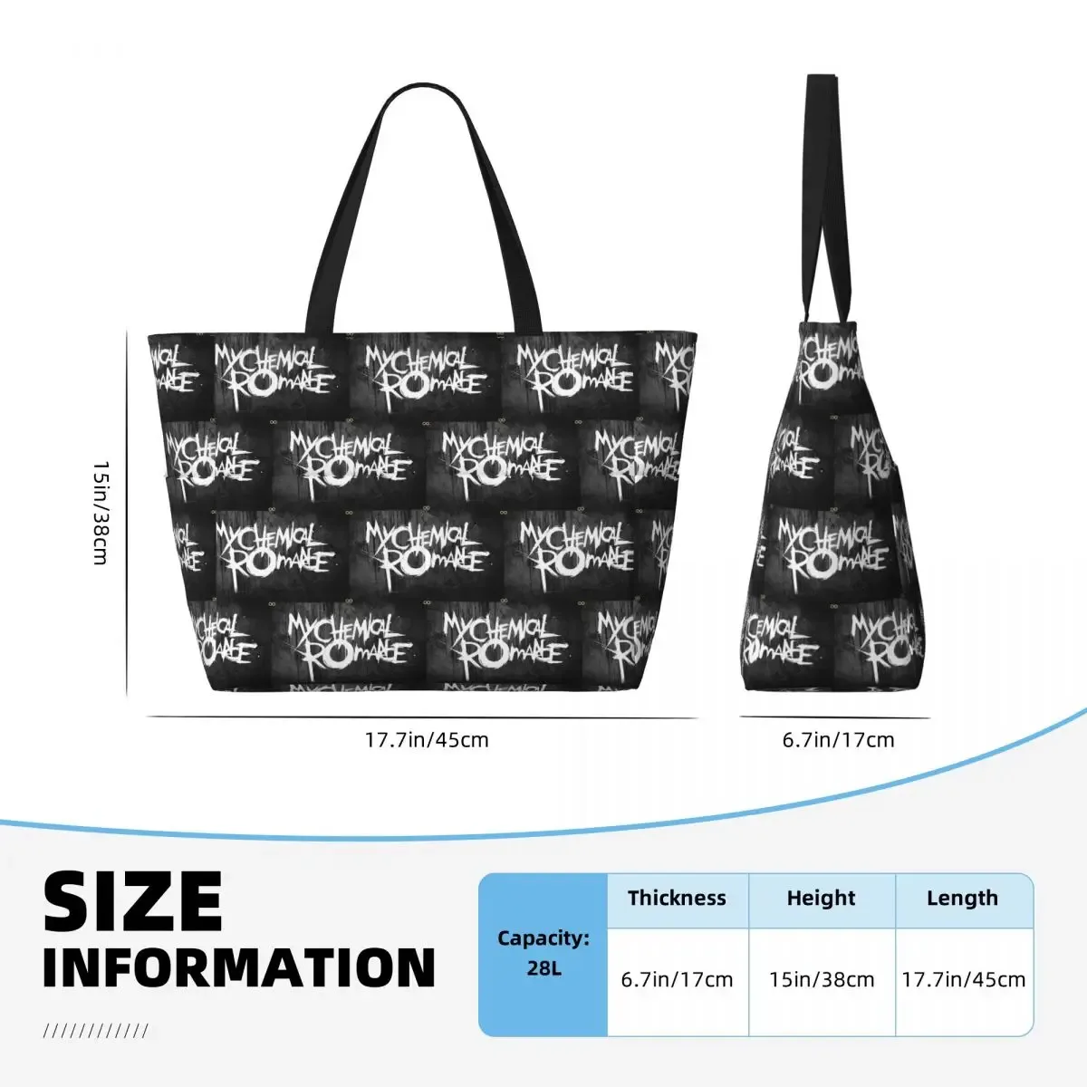 sac fourre-tout de plage mcr band punk rock my chemical romance, sac de sport, de yoga, grand sac fourre-tout pour femmes, sac de voyage, sac de fitness