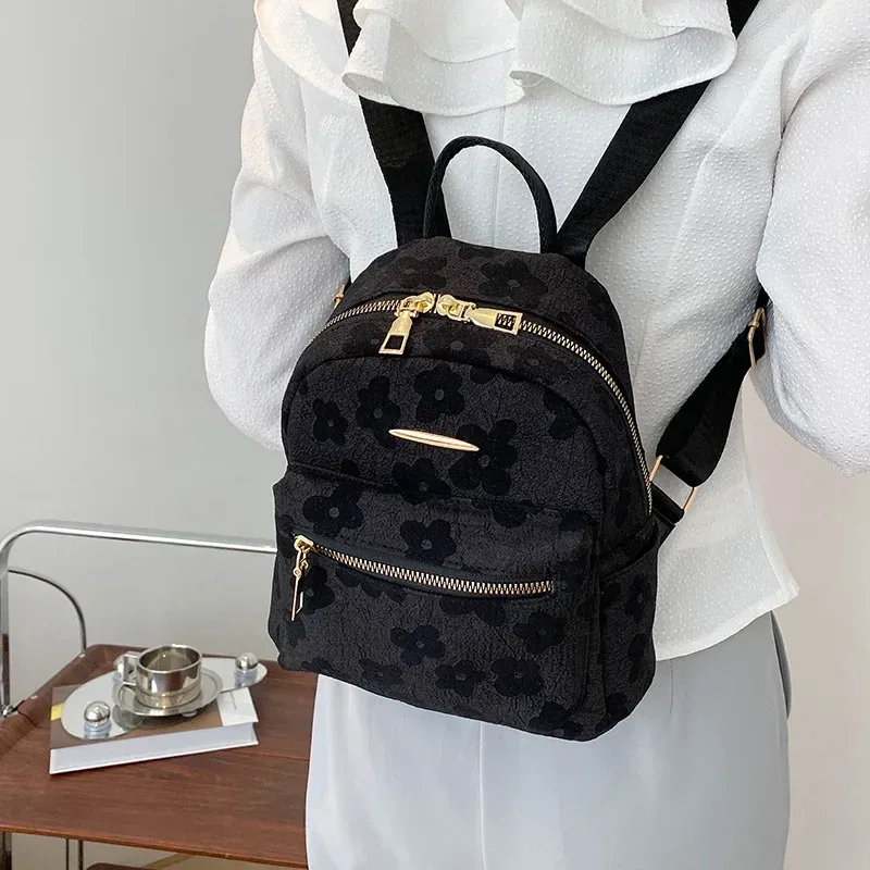 mini petit sac à dos à bandoulière en cuir pu, pochette multifonction pour téléphone pour dames, sac à dos d'école imprimé floral pour dames