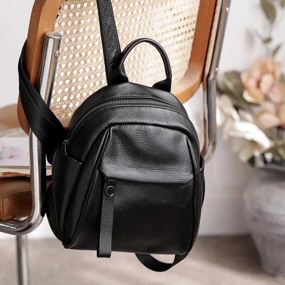 sac à dos portable en cuir véritable pour adolescente, sac à dos en peau de vache souple, sac à dos pour femme, bleu simple, 2 tailles, haute qualité, nouvelle mode