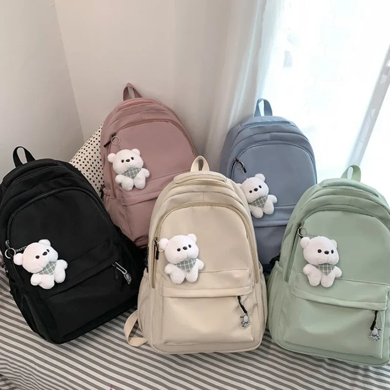 sac dos nylon noir dessin animé chats ours bandoulière arquée compartiment intérieur voyage école adolescents femmes hommes