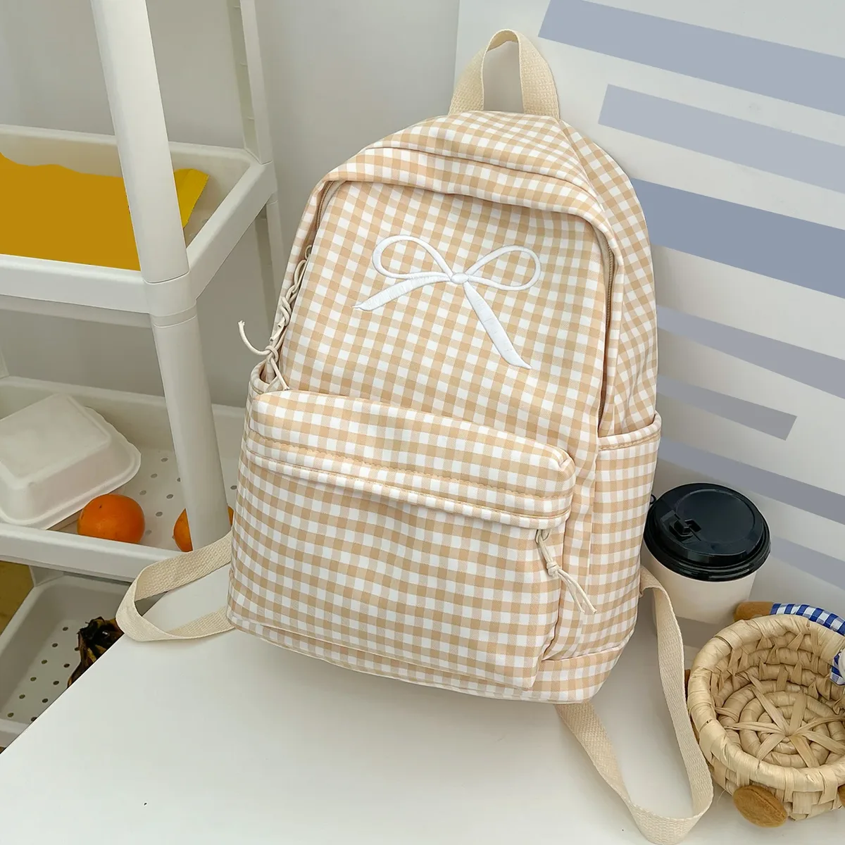 sacs à dos de campus élégants, grande capacité, en nylon souple, style preppy, multi-poches, sac de voyage décontracté, sacs à dos pour trajets quotidiens et travail.