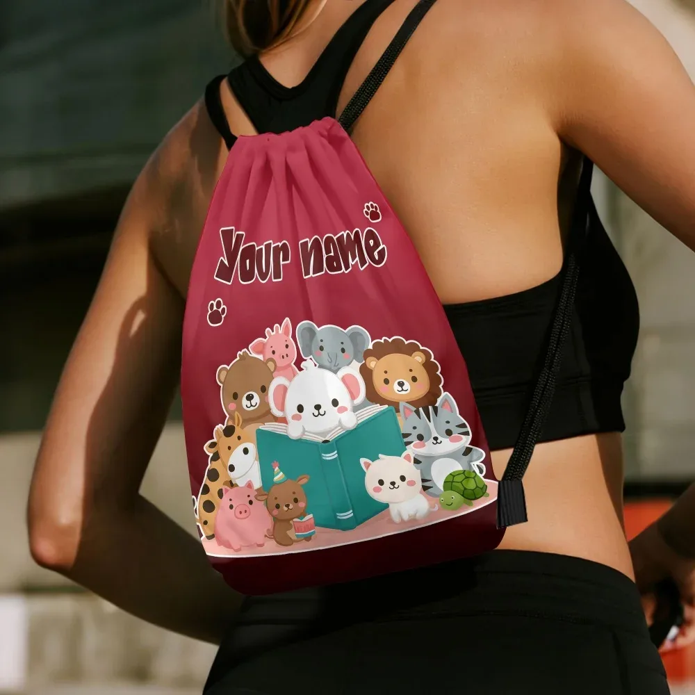 sac à dos à cordon personnalisé avec animaux mignons, sac à livres à cordon avec animaux de dessin animé, sac à cordon pour enfants, école, gymnase