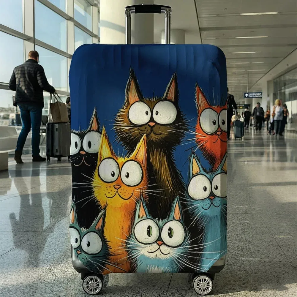 housse de bagage imprimée chat de dessin animé, adaptée aux bagages de 18 à 32 pouces, manchon de poignée de bagage, accessoires de voyage