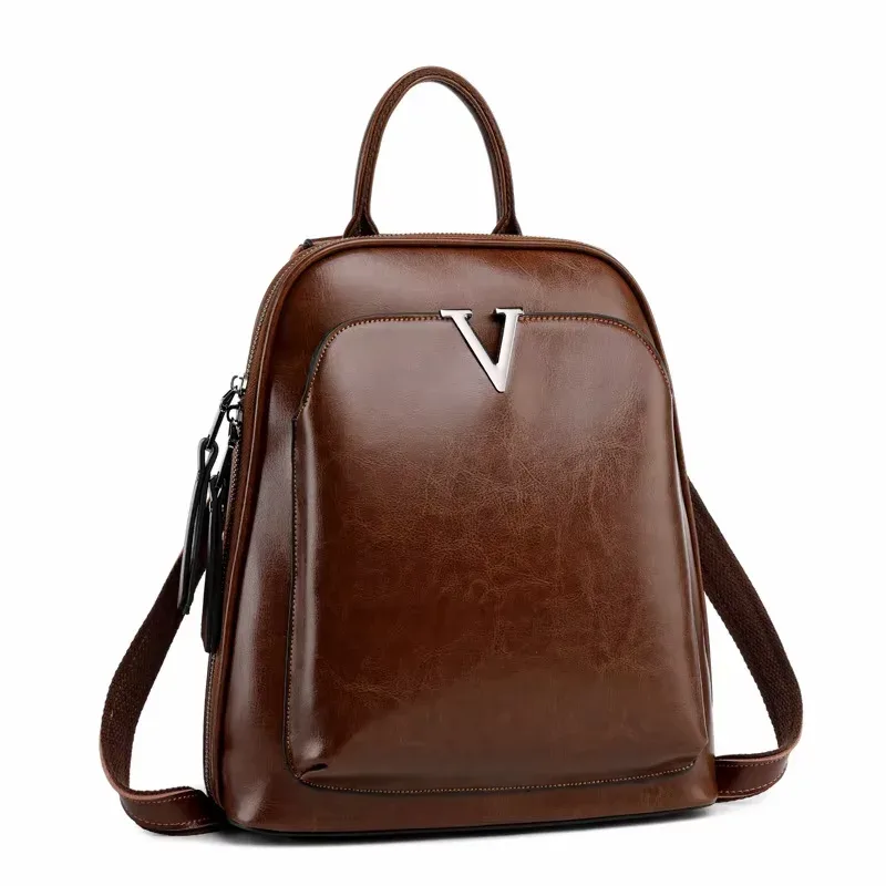 sac à dos en cuir véritable pour femme, sac à dos en cuir de vachette rétro, sac à dos pour femme, sacs à bandoulière initiés, sac à dos à l'huile, mode scolaire, avertir