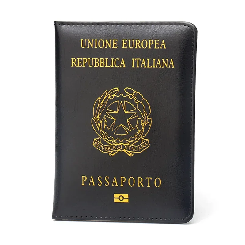 housse de passeport italienne de qualité supérieure pour femme, étui de voyage en cuir pu noir pour passeport, porte-passeport de voyage