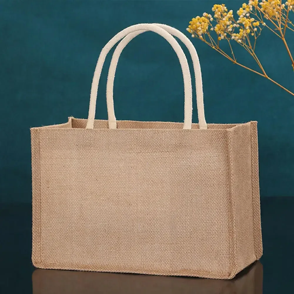 sac fourre-tout en toile de jute imperméable vintage, sacs en bambou, sac à main beige décontracté de grande capacité, sacs de plage portables, sacs d'évaluation de voyage