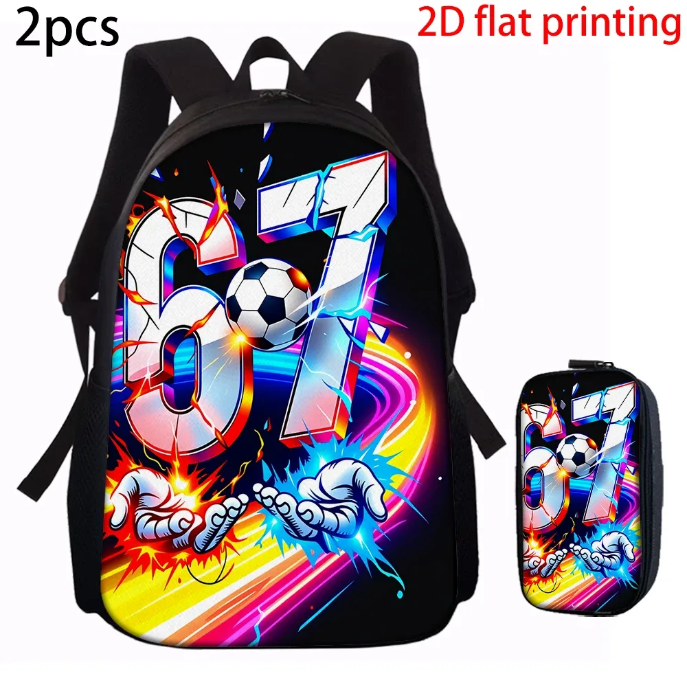 sac dos polyester imprimé chiffres 67 football rayures lumières mains noir voyage école enfant