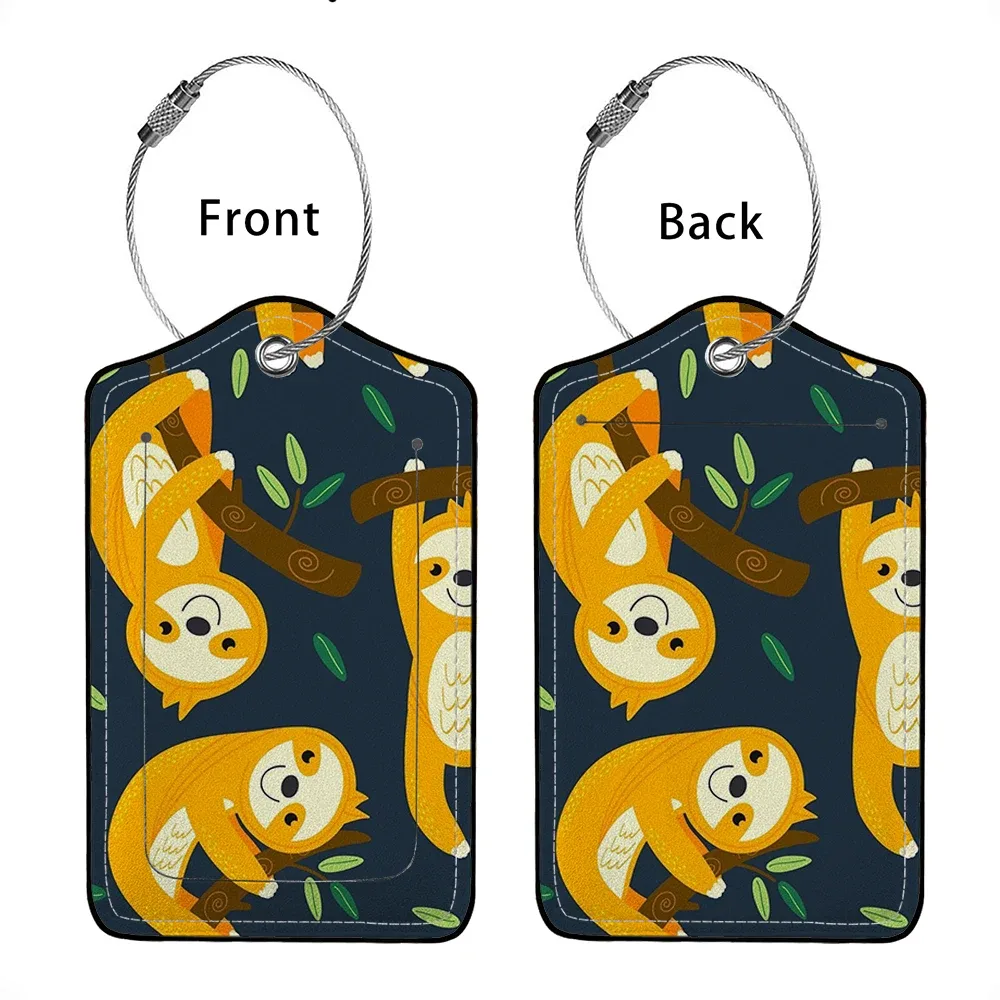 vente flash étiquette de bagage en cuir avec animaux mignons, étiquette d'adresse pour valise, étiquette d'embarquement pour bagage, clip d'identification avec nom et adresse