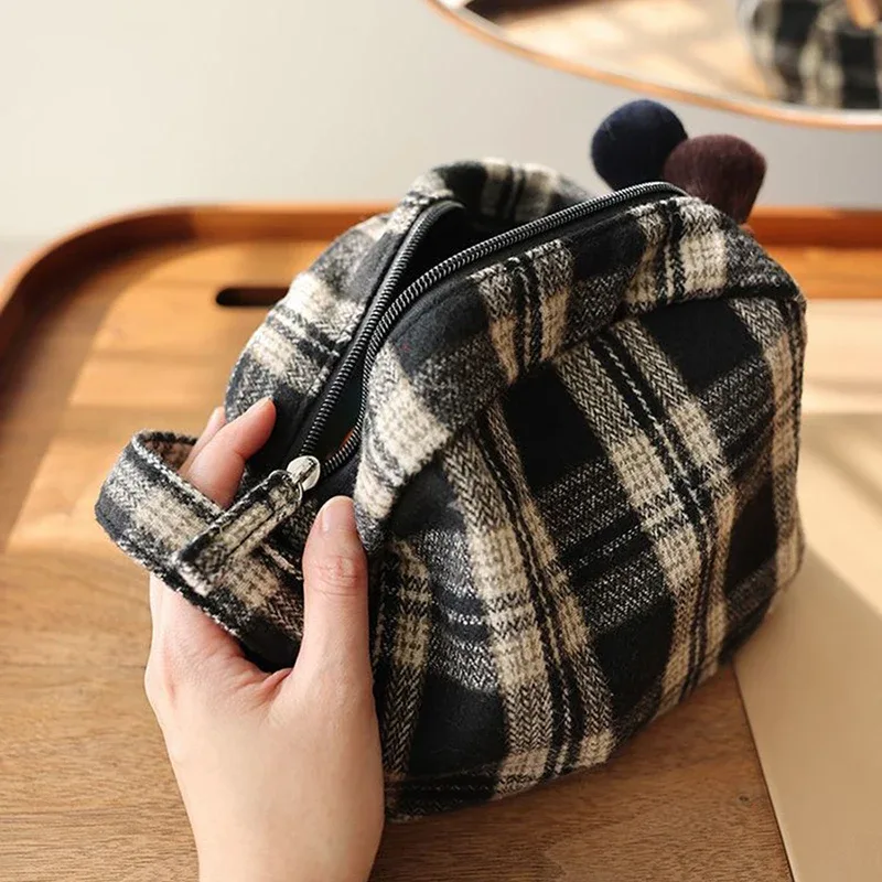 trousse de maquillage rétro, pochette en toile, grande trousse de cosmétiques, trousse de toilette de voyage, étui de rangement portable pour rouge à lèvres, trousse de bain et de douche pour femme.