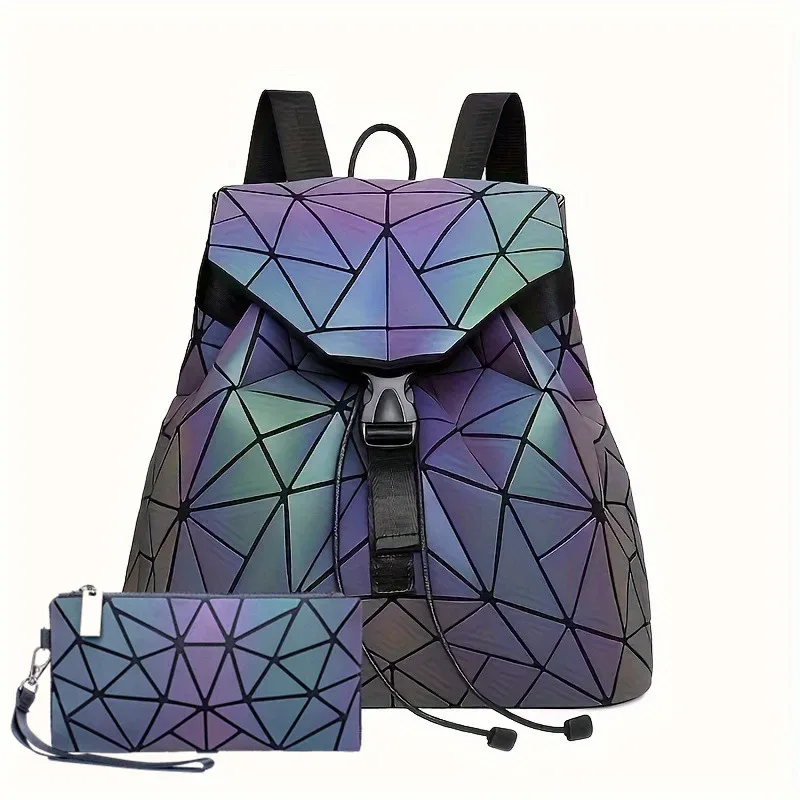sac à dos pour hommes et femmes, épissure géométrique, sac à dos de voyage à la mode pour étudiantes, grande capacité, sac d'école à réflexion holographique