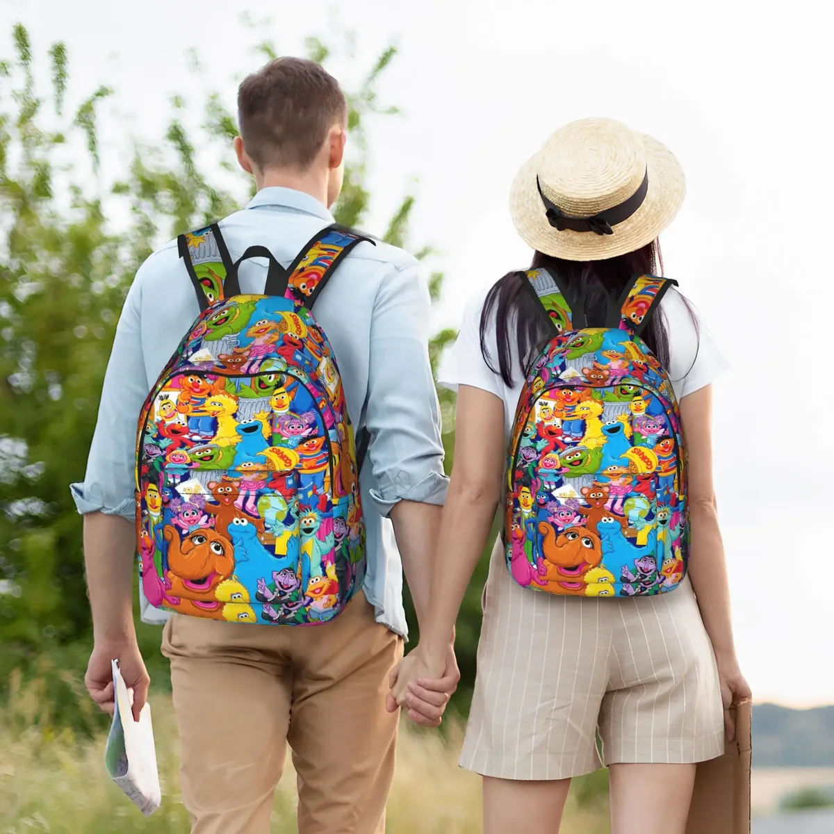 sesames streets cool backpack sports student hiking travel elmo friends daypack pour hommes et femmes, sac à bandoulière pour ordinateur portable