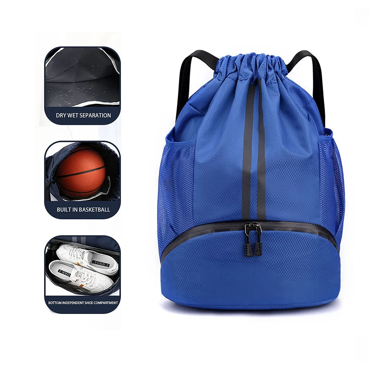 sac de basketball, sac de natation, sac de rangement pour femmes avec compartiment séparé pour vêtements secs et humides, sac à dos de sport, sac à cordon pour l'entraînement et le fitness