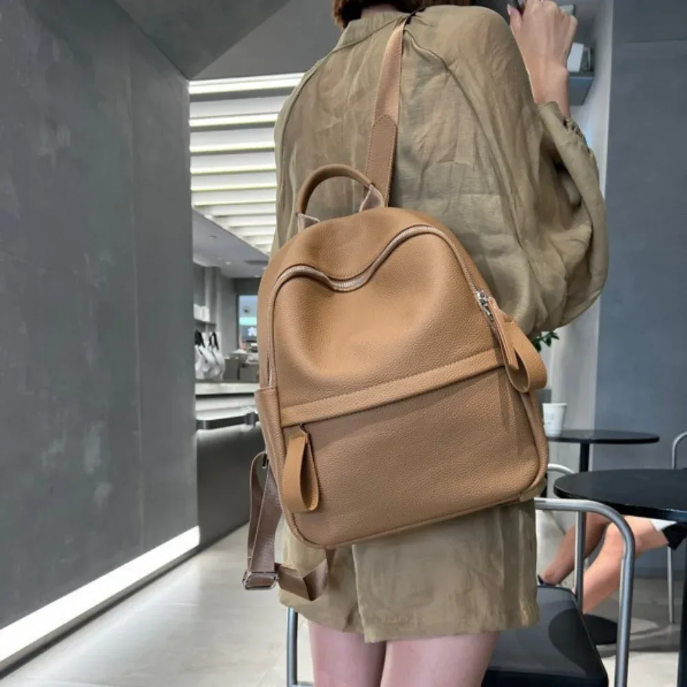 sac à dos de luxe en cuir de vache pour femmes, haut de gamme, première couche, grande capacité, assorti à tout, blanc, noir, souple, sac de voyage