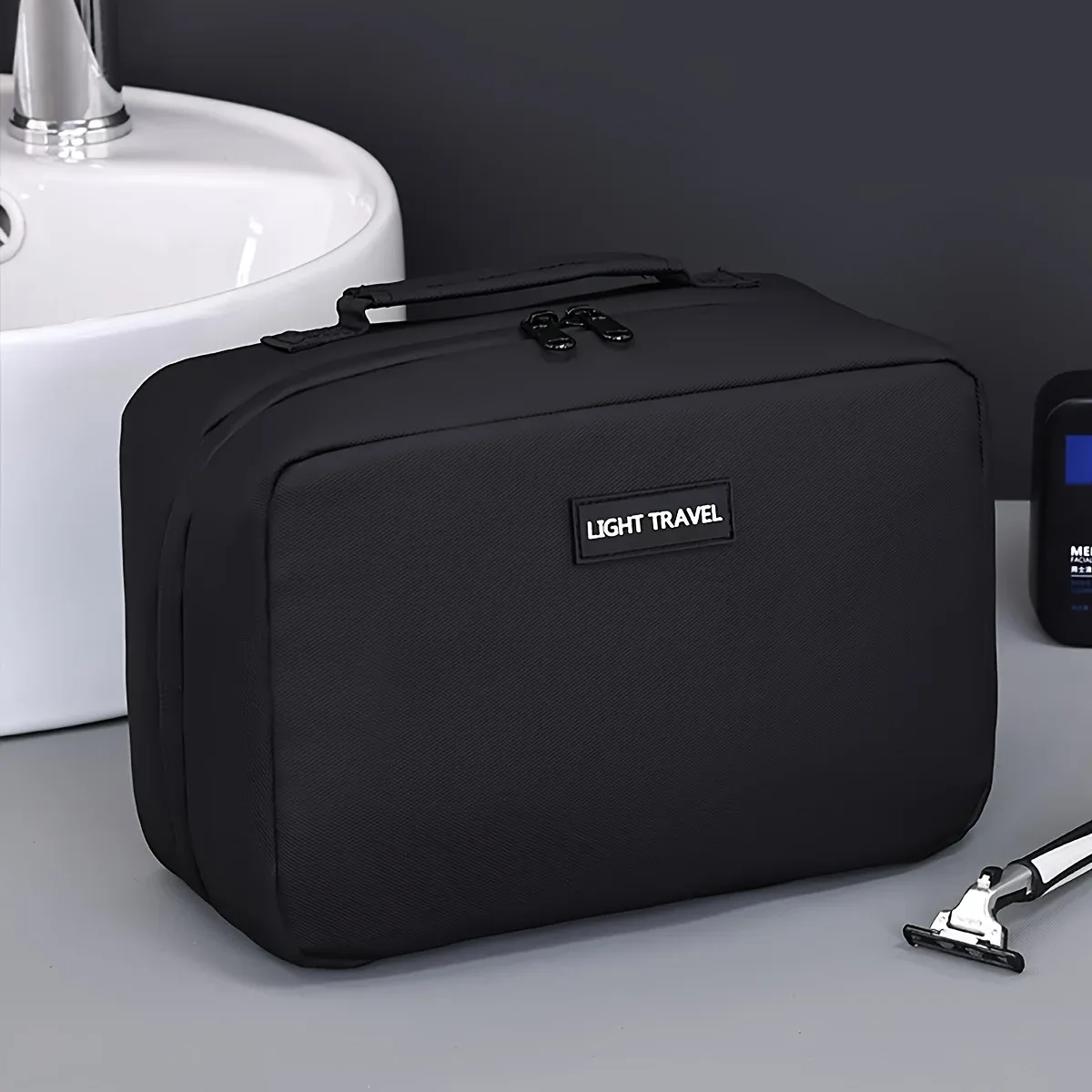 sac de rangement de maquillage à double ouverture pour hommes, sac de maquillage et de beauté portable à fermeture éclair, sacs de rangement de produits de toilette de voyage d'affaires