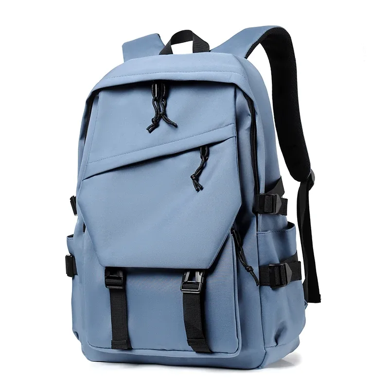 sac à dos simple pour homme en polyester imperméable de 15 pouces, couleur unie, tendance, pour couple, étudiant, ordinateur portable