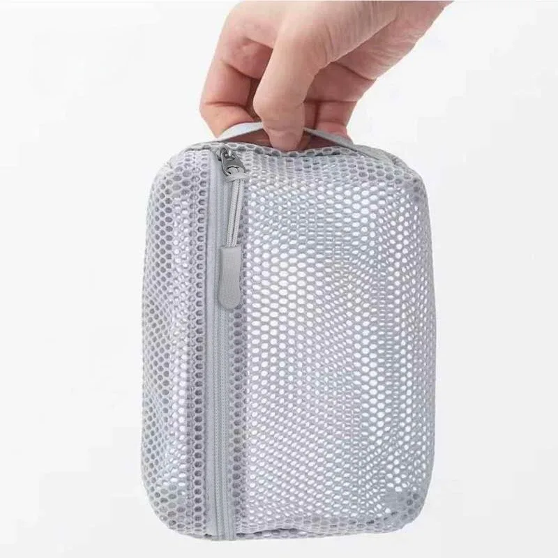 Pochette de rangement pour pinceaux de maquillage en Nylon, 1 pièce, pochette à main avec fermeture éclair, sac à cosmétiques, pochette en maille polyvalente, étui de voyage