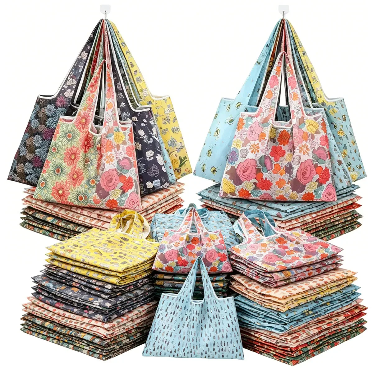 lot de 5 sacs fourre-tout pliables réutilisables pour femmes – sac à bandoulière portable pour les voyages, les supermarchés et le rangement de la cuisine, zsy