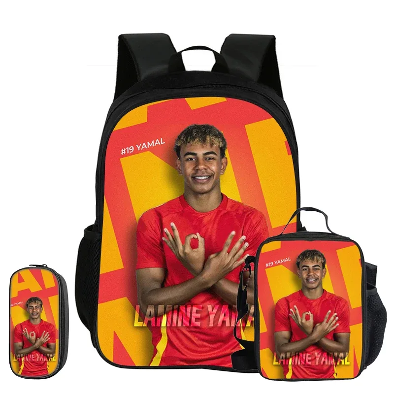 sac à dos enfant l-lamin yamal football star, ensemble de 3 pièces, sac à dos d'école, trousse à crayons, sac à livres avec sac à lunch, sac à dos de sport, cadeau pour enfants