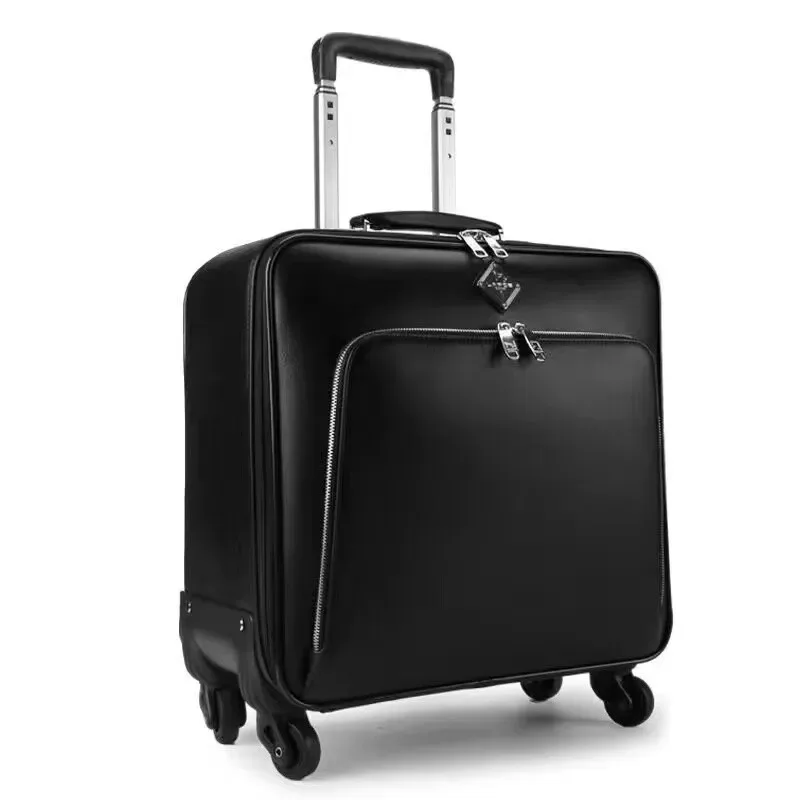valise à roulettes en cuir véritable, bagage à main de 16 20 22 24 pouces avec 4 roulettes, valise de voyage d'affaires