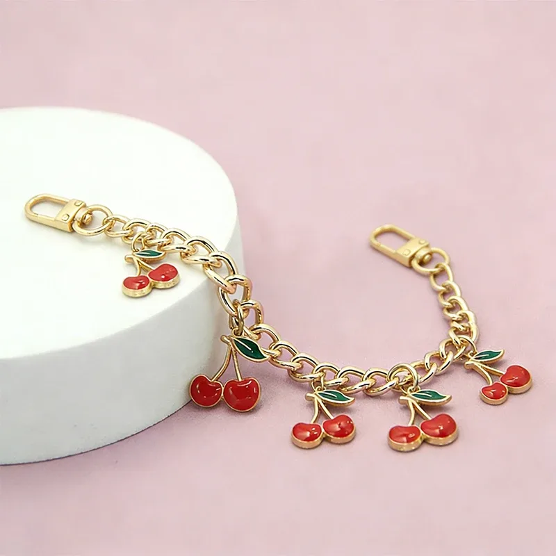 chaîne de suspension pour sac en alliage de zinc diy avec pendentif cerise, chaîne de transport détachable pour sac à bandoulière, chaîne d'extension pour sac à main pour femme