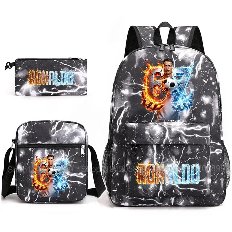 sac à dos cr7 ronaldo football 67 imprimé, sac d'école avec sac à bandoulière et trousse à crayons pour étudiants garçons, cadeau, sac à dos de voyage quotidien