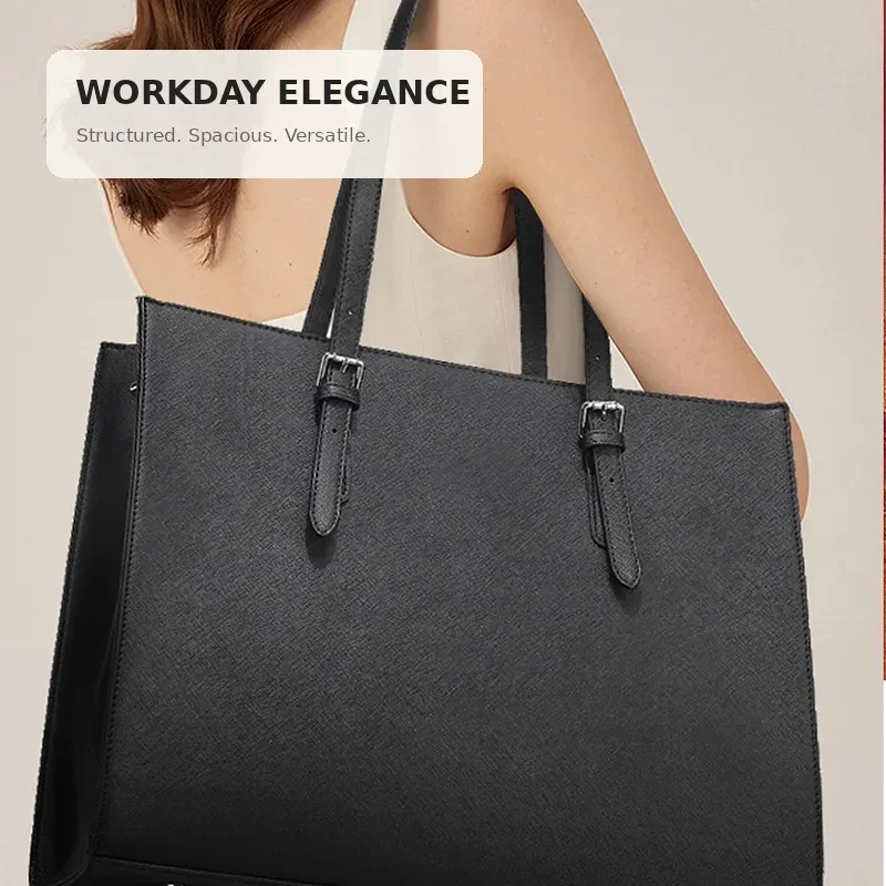 sac pour ordinateur portable pour femme, en cuir croisé, multi-compartiments, mallette d'affaires, grand sac fourre-tout à bandoulière