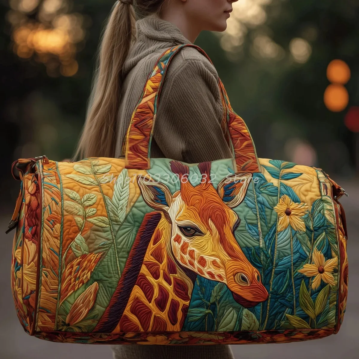  sac de voyage matelassé à imprimé girafe de dessin animé pour femmes et hommes, sac fourre-tout de week-end pour l'extérieur 
