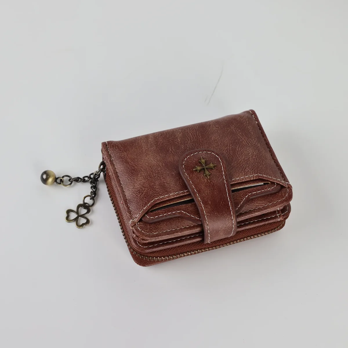 portefeuille court à boucle pour femme, mode européenne et américaine, fermeture éclair, pièce de monnaie, hectare