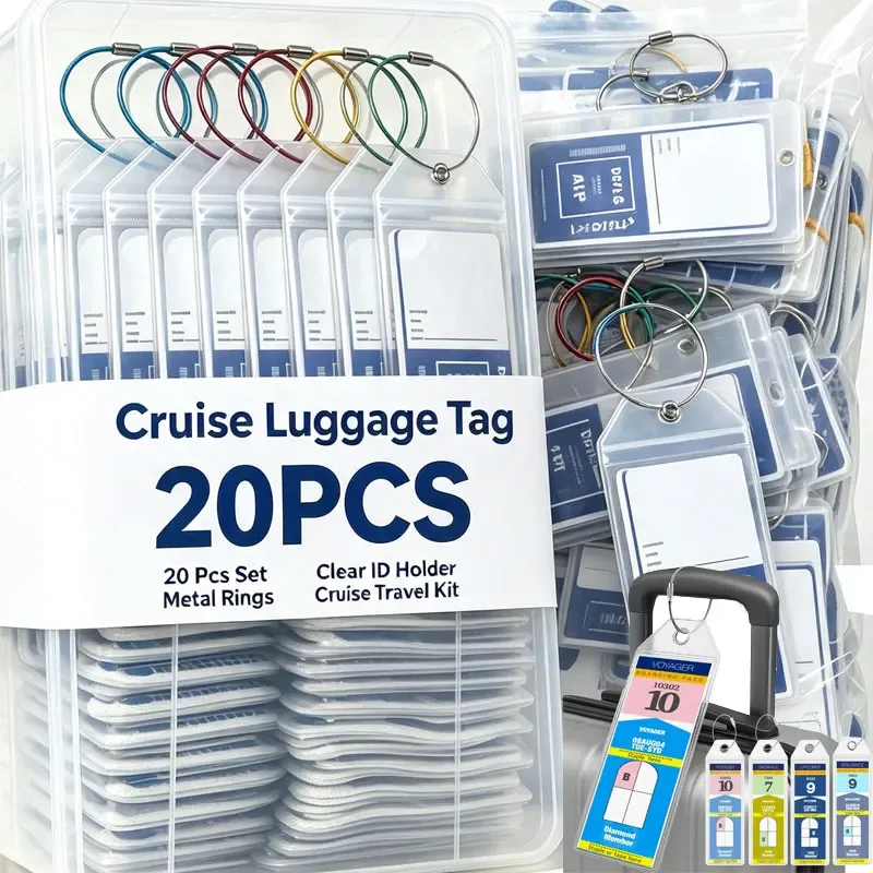 étiquette bagage pvc transparente couleur anneau sécurité voyage croisière résistante imperméable pochette carte enregistrement