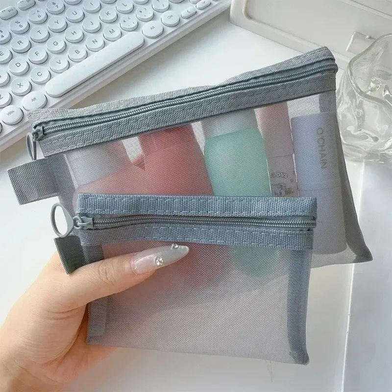 sacs à cosmétiques transparents en maille, petit grand sac de maquillage noir, étui de rangement de toilette de voyage portable, pochette de rangement de rouge à lèvres 1/3 pièces
