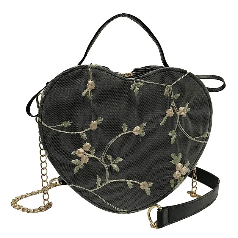 sacs à main ronds en dentelle pour femmes, sacs à bandoulière en cuir pu de bonne qualité, petits sacs à bandoulière avec chaîne de fleurs fraîches