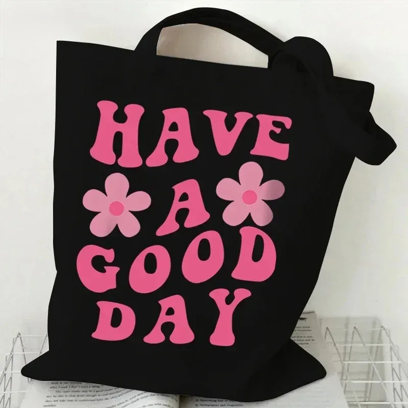 sac fourre-tout en toile à motif floral, sac de shopping réutilisable avec citation inspirante imprimée, sac à main écologique pour étudiantes, sac à bandoulière pour femmes