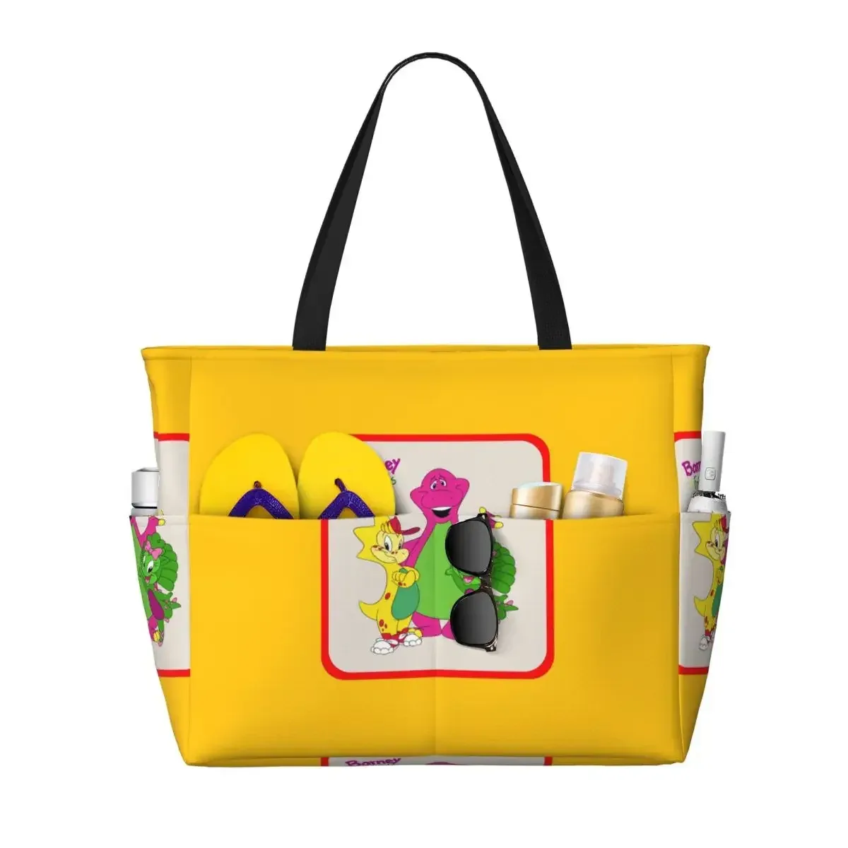 sac voyage polyester motifs personnages animés sacoche noire poches latérales grande poche avant usage voyage sport plage yoga