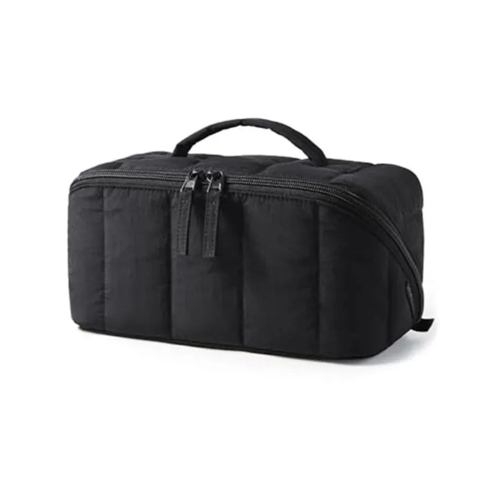 sac de maquillage de voyage portable, résistant à l'eau, étui cosmétique à ouverture plate, rembourré et matelassé, grande capacité, trousse de toilette pour femmes